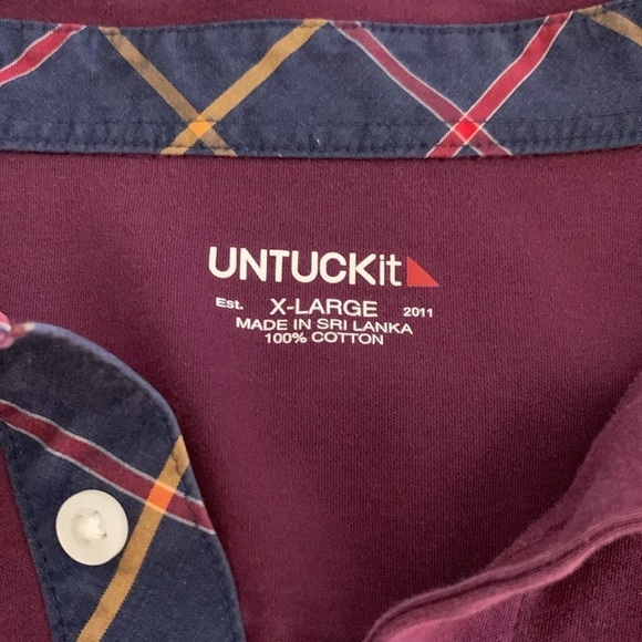 Men’s Untuckit Polo 100% Cotton Dark Purple/Burgundy Long Sleeve Shirt. Size. XL - Picture 4 of 8